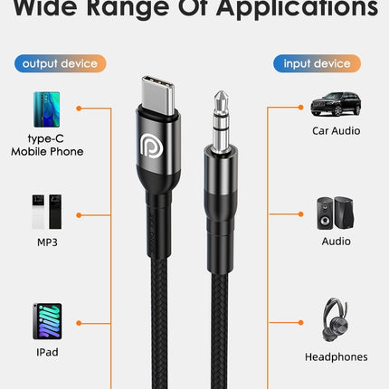 Phone Planet USB-C to 3.5mm AUX Braided Audio Cable 1.2M
