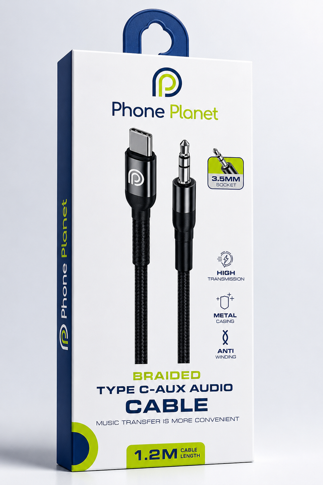 Phone Planet USB-C to 3.5mm AUX Braided Audio Cable 1.2M