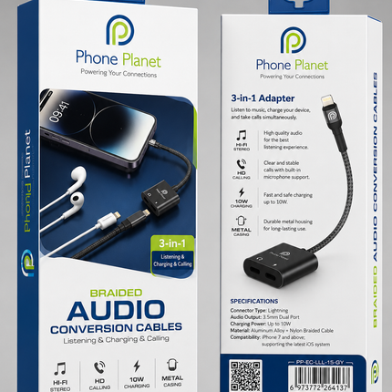Phone Planet Lightning Audio Conversion Cable 3-in-1