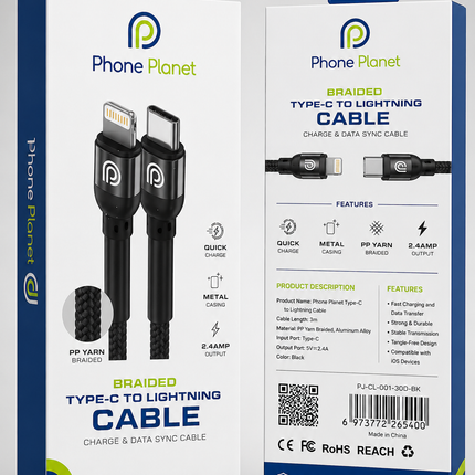 Phone Planet Braided Type-C to Lightning Cable 3M/10ft