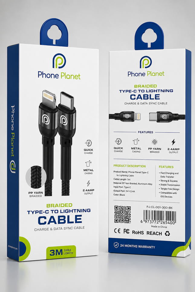 Phone Planet Braided Type-C to Lightning Cable 3M/10ft