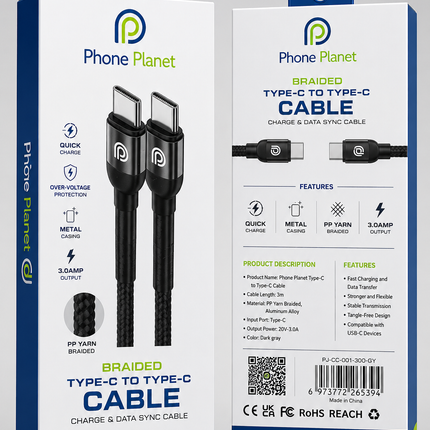 Phone Planet Braided Type-C to Type-C Cable 3M/10ft