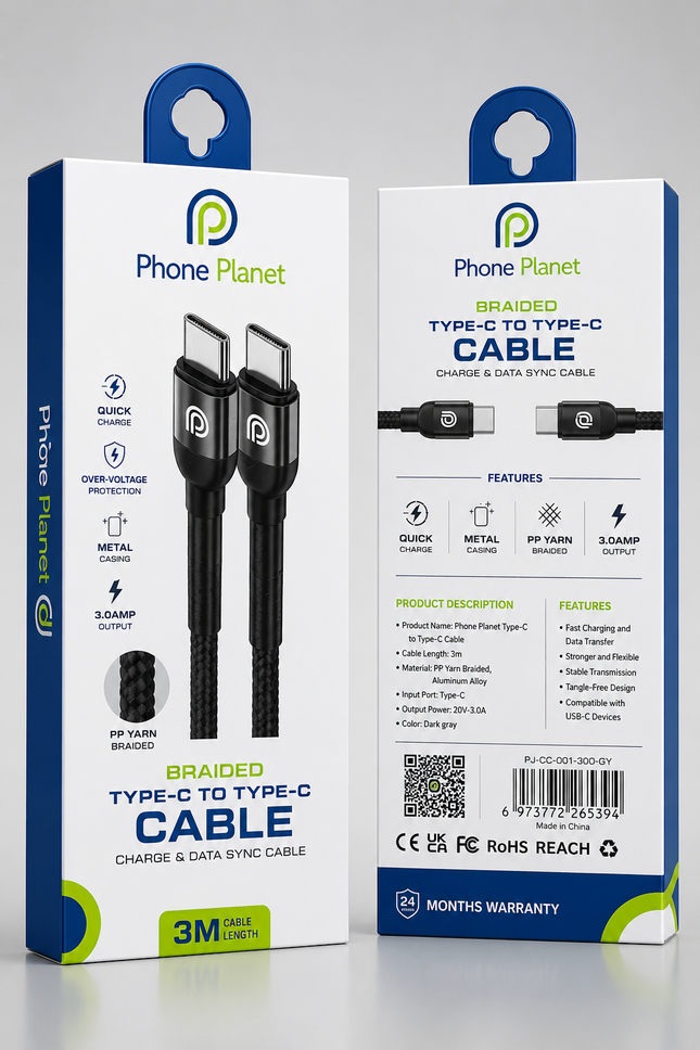 Phone Planet Braided Type-C to Type-C Cable 3M/10ft