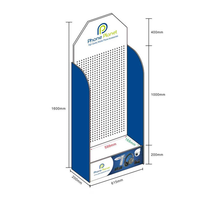 Phone Planet Retail Display Goods Shelf with 30 Hooks – 63 Inch PVC Store Rack