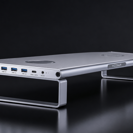 N1 Pro Aluminum Monitor Stand with 6-in-1 USB-C Docking Station & 15W Wireless Charging