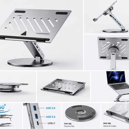 B4 Pro 360° Rotating Adjustable Aluminum Laptop Stand with 6-in-1 USB-C Dock