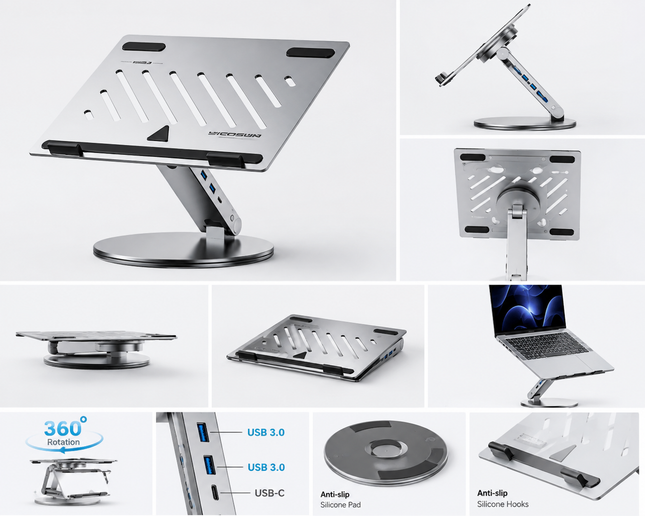 B4 Pro 360° Rotating Adjustable Aluminum Laptop Stand with 6-in-1 USB-C Dock