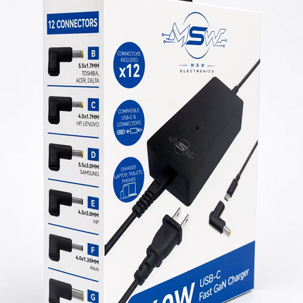 140W GaN Universal Laptop Charger with USB-C Connector & 12 Adapter Tips – MacBook Compatible