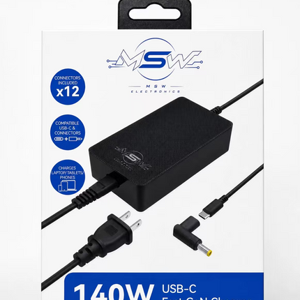 140W GaN Universal Laptop Charger with USB-C Connector & 12 Adapter Tips – MacBook Compatible