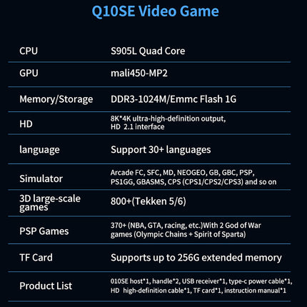 Q10SE 4K Retro TV Game Console with Dual Wireless Controllers – 50+ Emulators