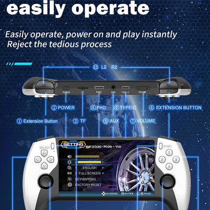 SF3500 5-Inch IPS Handheld Retro Gaming Console – 3000mAh Battery, HDMI Output, Dual Joystick.64gb