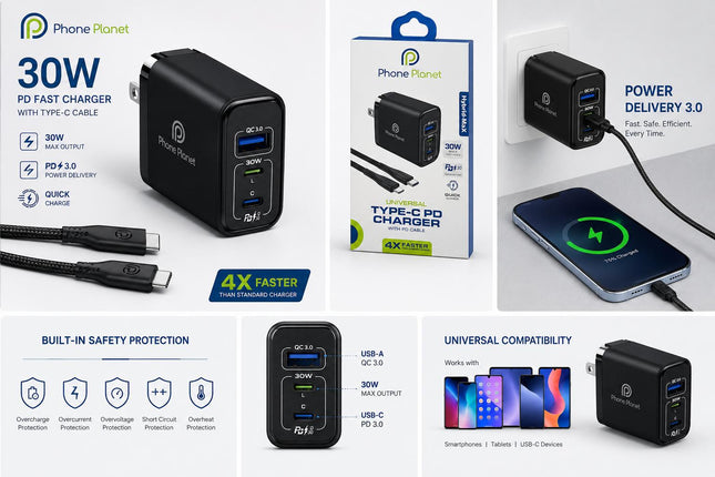 Phone Planet 30W PD Fast Charger with Type-C Cable