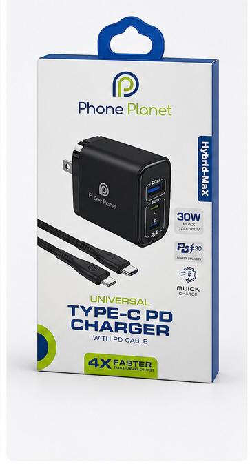 Phone Planet 30W PD Fast Charger with Type-C Cable
