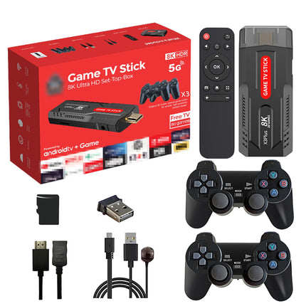 X3 Plus 8K Retro Game TV Stick with 2 Wireless Controllers – 36,000+ Games